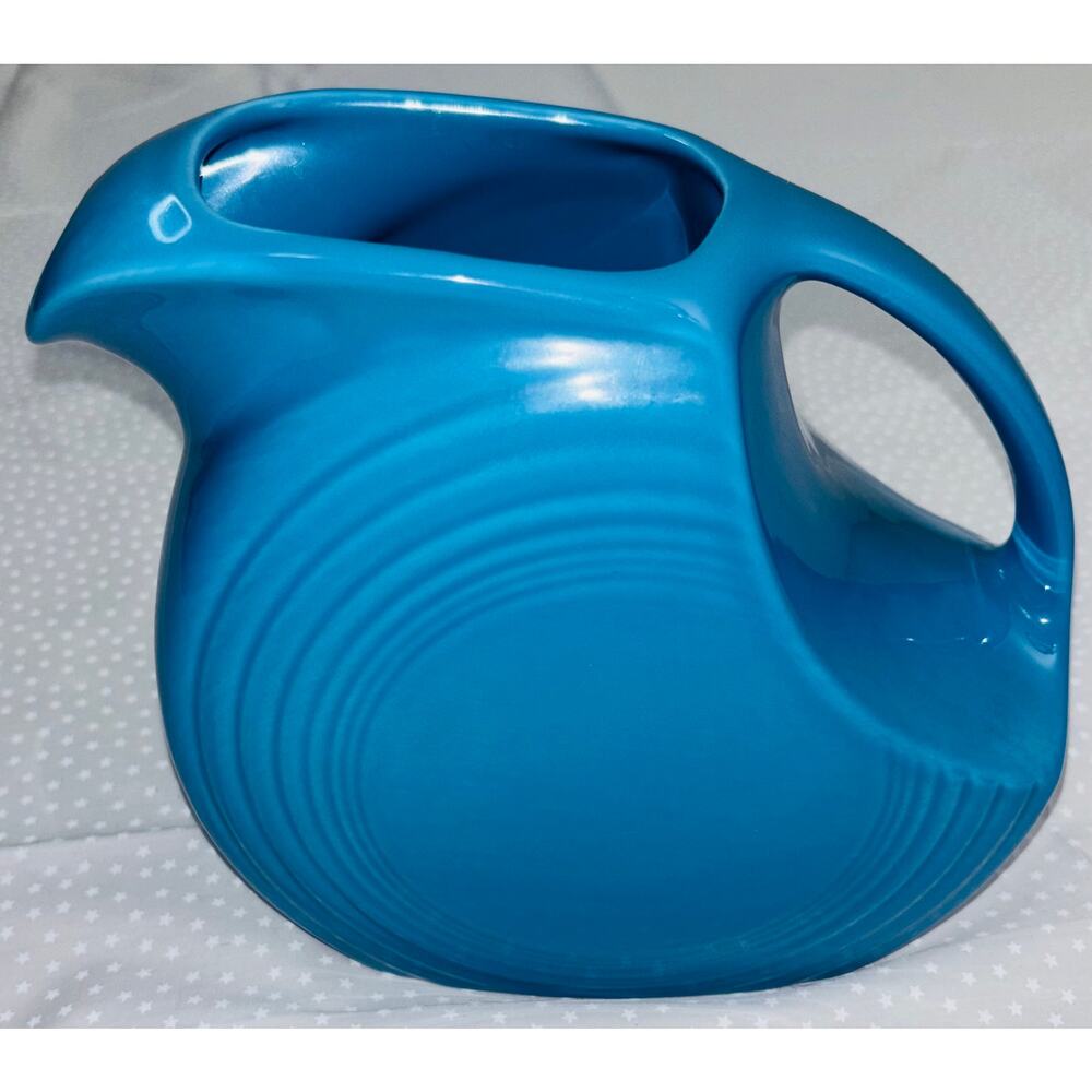 Fiestaware Homer Laughlin Water Disk Pitcher Jug in Turquoise, Vintage, Pristine